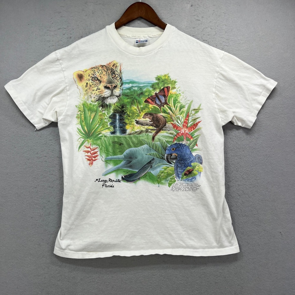 Vintage Rainforest Amazon South America Shirt Men XL White 90s Single Stitch Tee